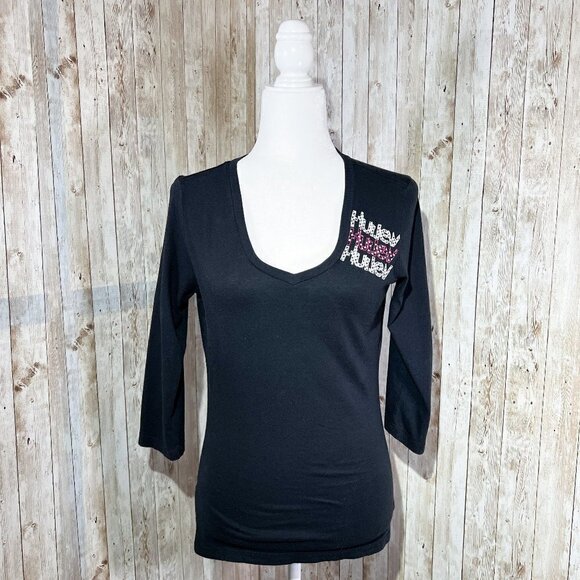 Hurley Tops - Women's Hurley Black Graphic Tee | 3/4 Sleeve | Size Medium | V-Neck Top
